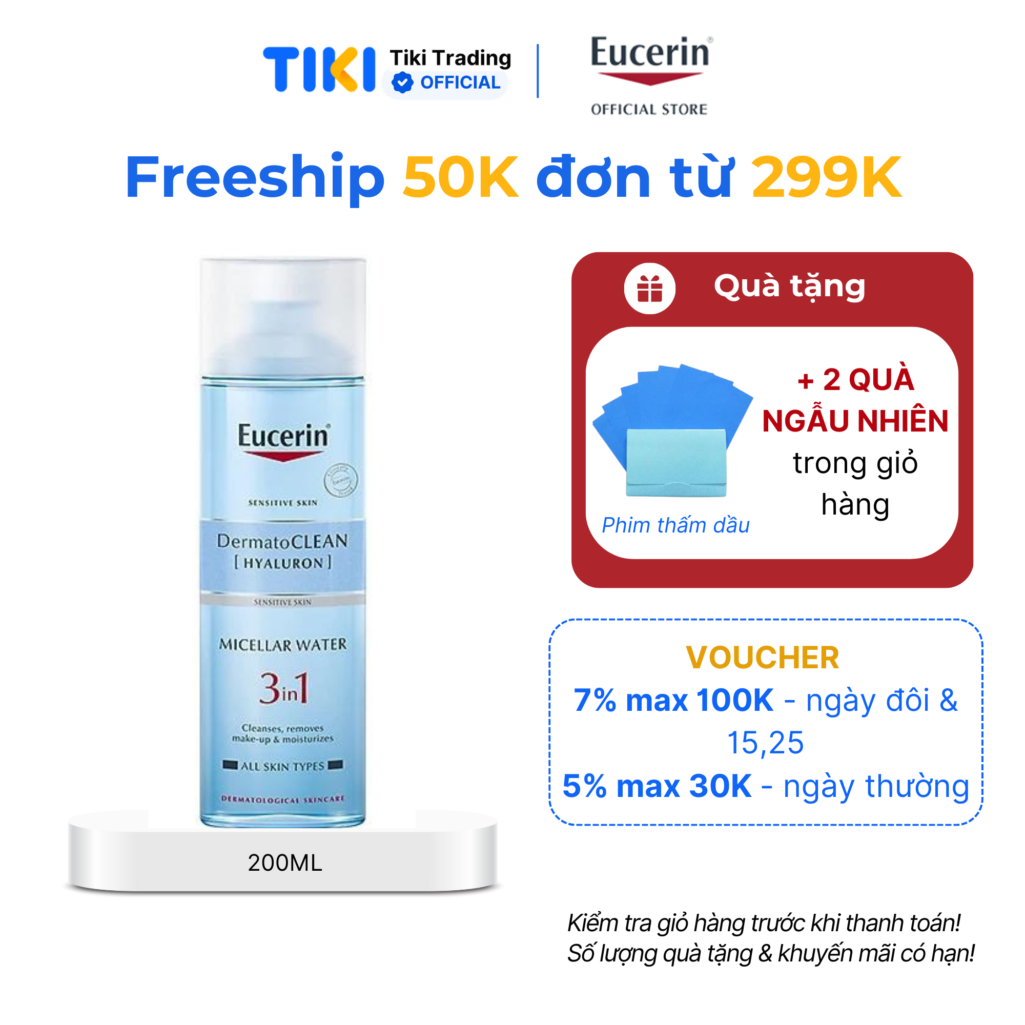 Nước tẩy trang dịu nhẹ cho da nhạy cảm Eucerin DermatoCLEAN Micellar 200ml