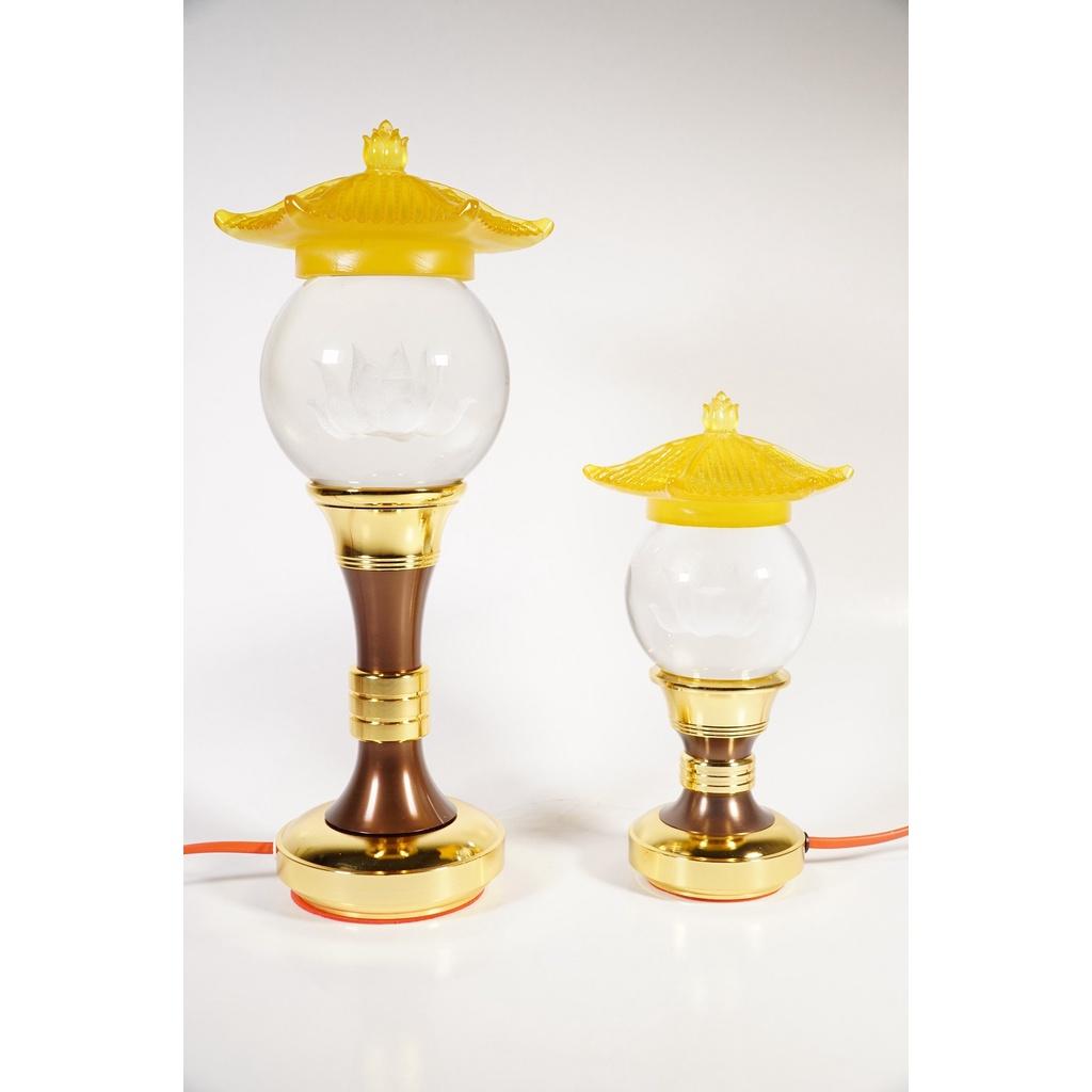 Đèn thờ led quả cầu pha lê sen mái lưu ly phú quý đế xi đồng điện cao cấp - Nhiều cỡ đổi màu