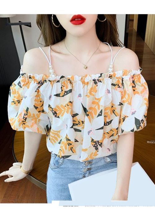 Áo Kiểu Nữ Kate Hàn Quốc Trễ Vai Đính Hạt In Hoa