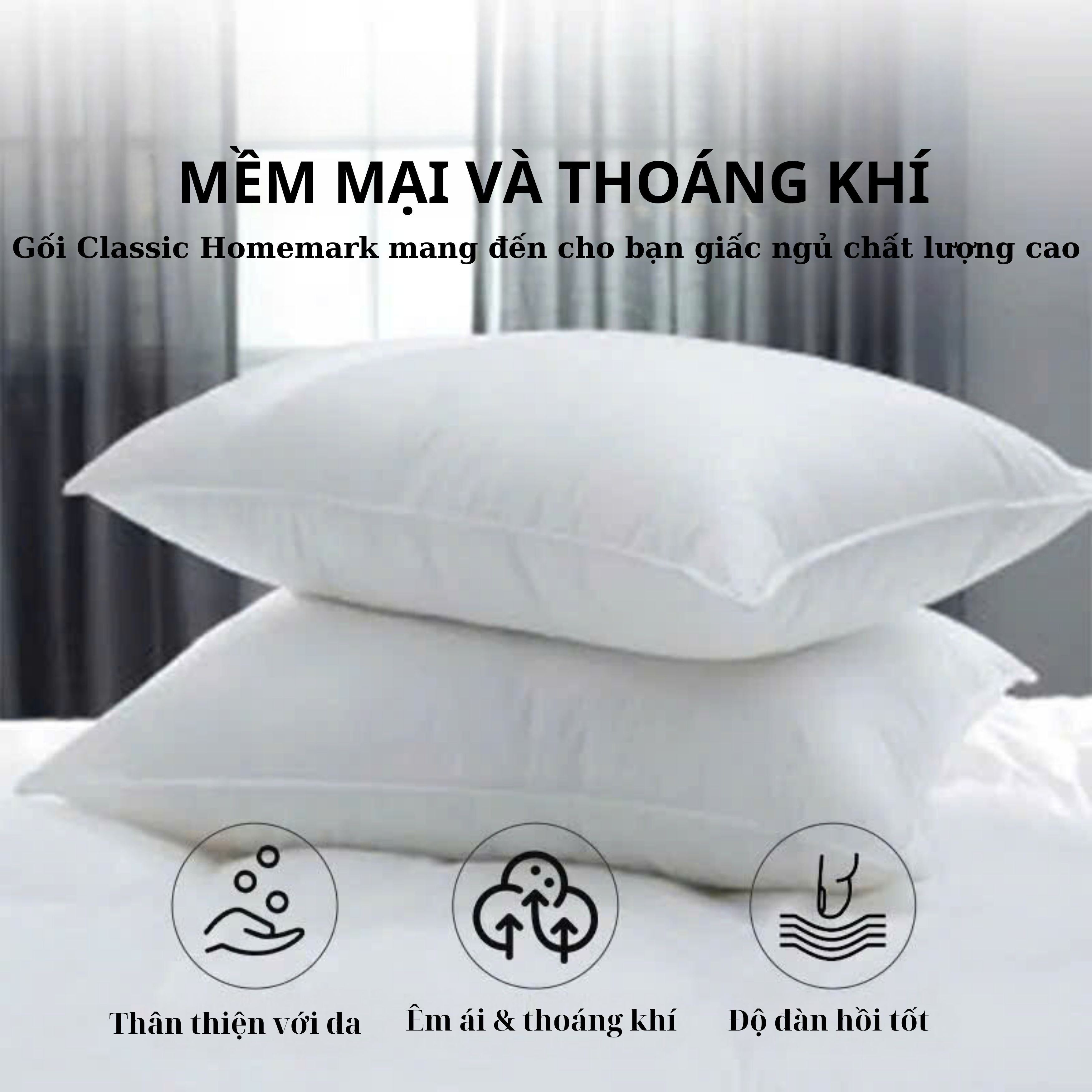 Ruột Gối Homemark Classic Pillow 50x70cm - Vỏ Cotton Cao Cấp, Ruột Bông microfiber Êm Ái, Thoáng Mát - Chất Lượng Cao