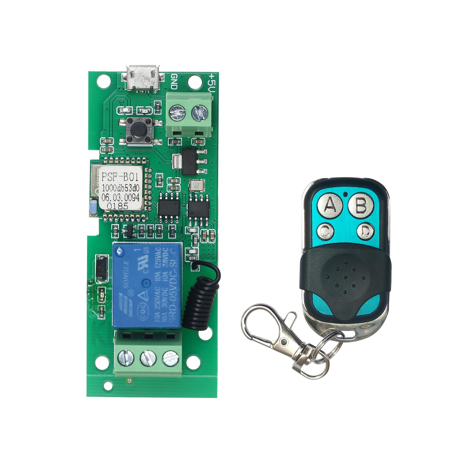 EWeLink USB DC5V Wifi Switch RF 433MHz Wireless Relay Module Smart Home Automation Modules Phone APP Remote Control Timer Switch Alexa Google Home Voice Control for Access Control System Inching/Self-Locking