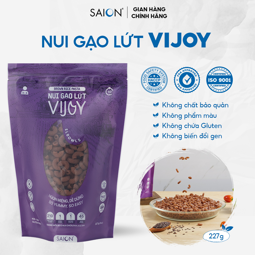 Nui gạo lứt ống ngắn VIJOY Thuần nhiên Eat Clean Siêu Ngon Túi 227g