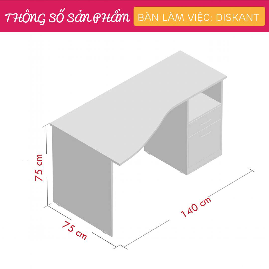 Bàn làm việc, bàn học gỗ hiện đại SMLIFE Diskant | Gỗ MDF dày 17mm chống ẩm | D140xR75xC75cm