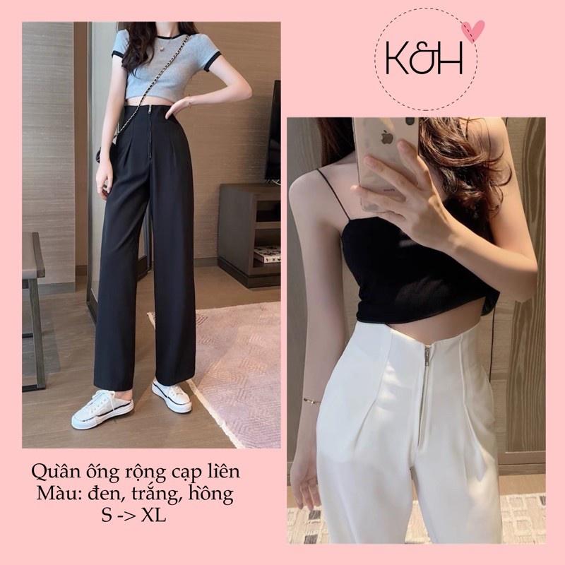 Quần suông nữ dáng culottes cạp liền khóa giữa,quần ống rộng khóa nổi KH79