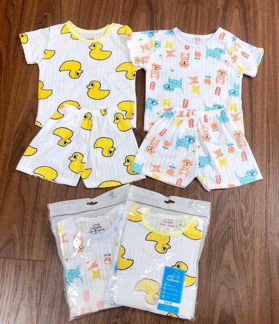 Bộ Cotton Giấy Cộc Tay Cài Vai Cho Bé