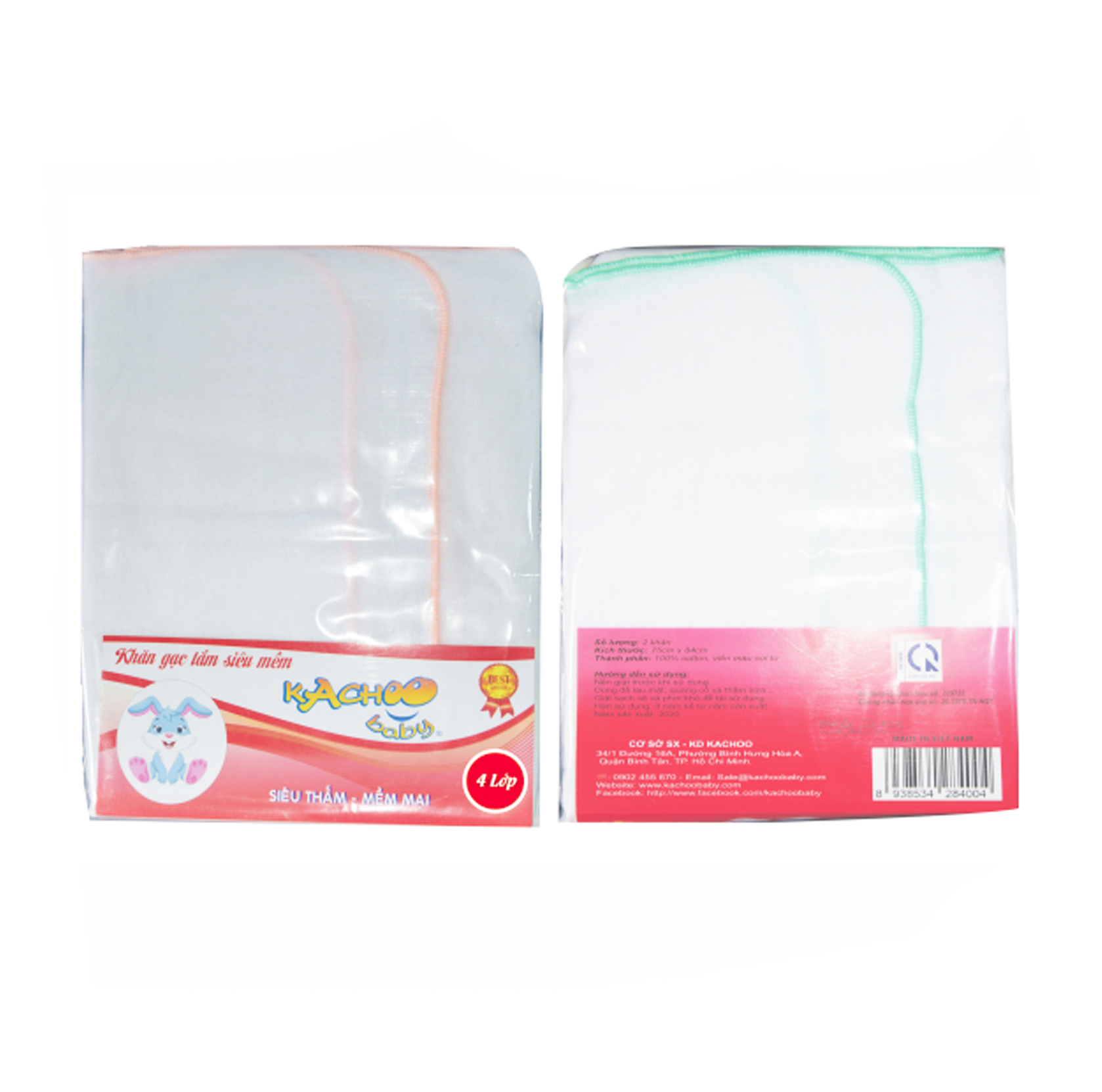 Hình ảnh Khăn tắm siêu mềm 3 lớp KACHOOBABY 100% cotton, bịch 2 cái (75x84cm) dùng để lau người, quấn bé, choàng bé khi ra ngoài