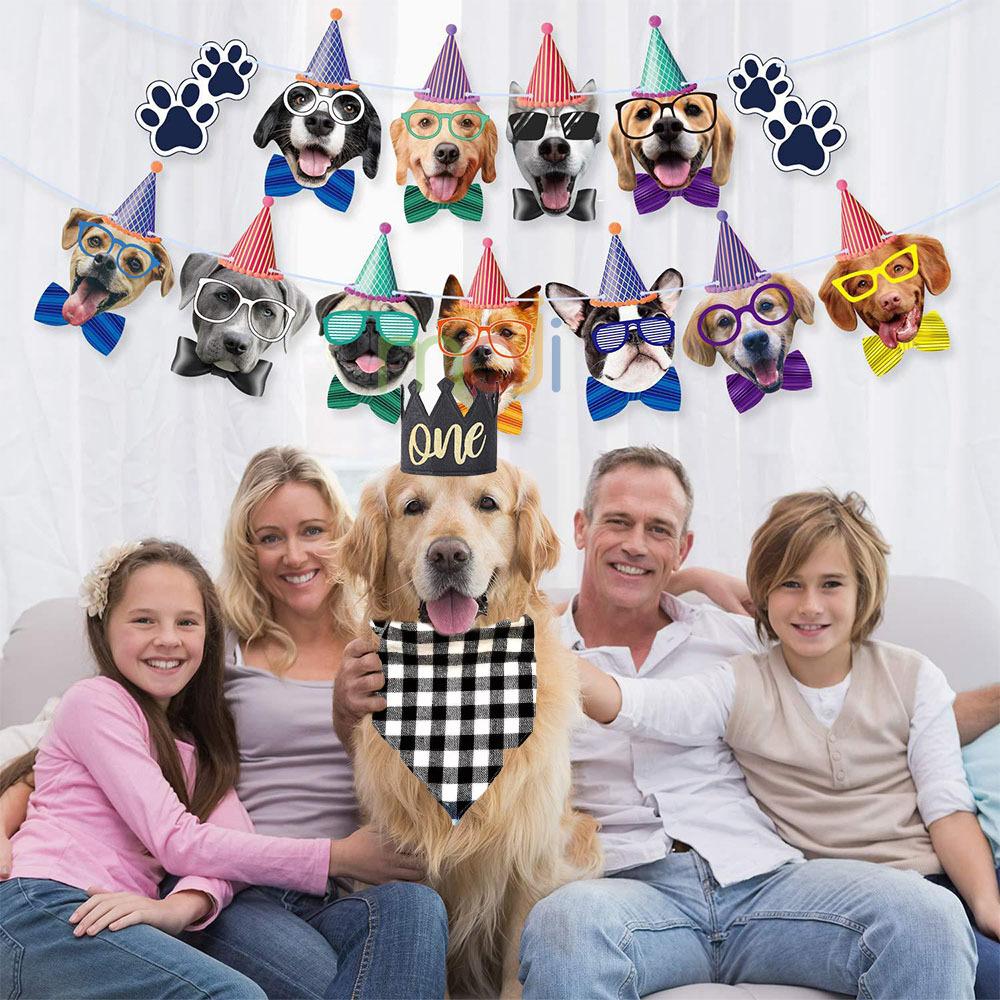 Chó Biểu ngữ sinh nhật Vòng hoa sinh nhật Tiệc theo chủ đề chó Trang trí cờ đuôi nheo Trang trí tiệc cho bé Tắm