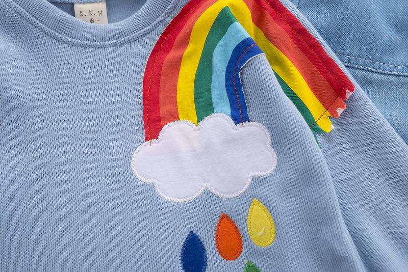 0-4 Năm Tuổi Bộ Quần Áo Bé Trai Mùa Xuân Và Mùa Thu Phù Hợp Với Bé Trai Rainbow Áo Len Cổ Tròn + Quần Jean Thường Ngày quần Áo Cho Bé 2 Phù Hợp Với