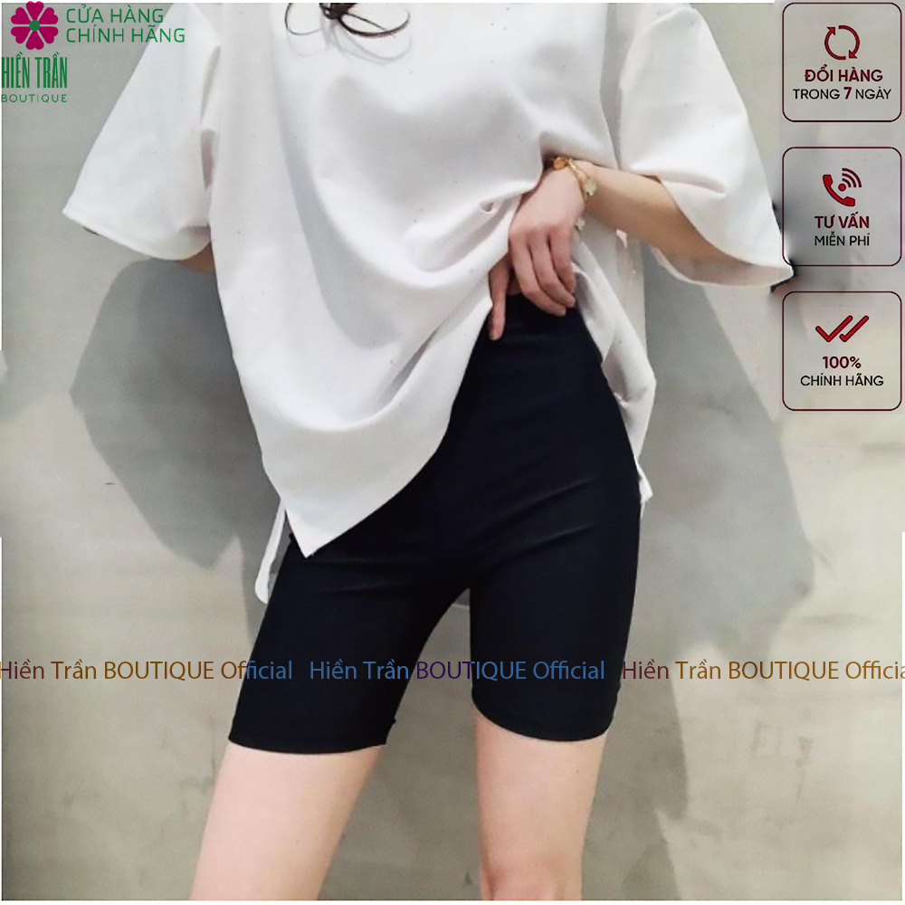 Quần legging đùi Hiền Trần BOUTIQUE nữ thun cạp cao biker lửng ngố đồ mặc nhà dáng ôm bó lưng thun bigsize tập gym yoga