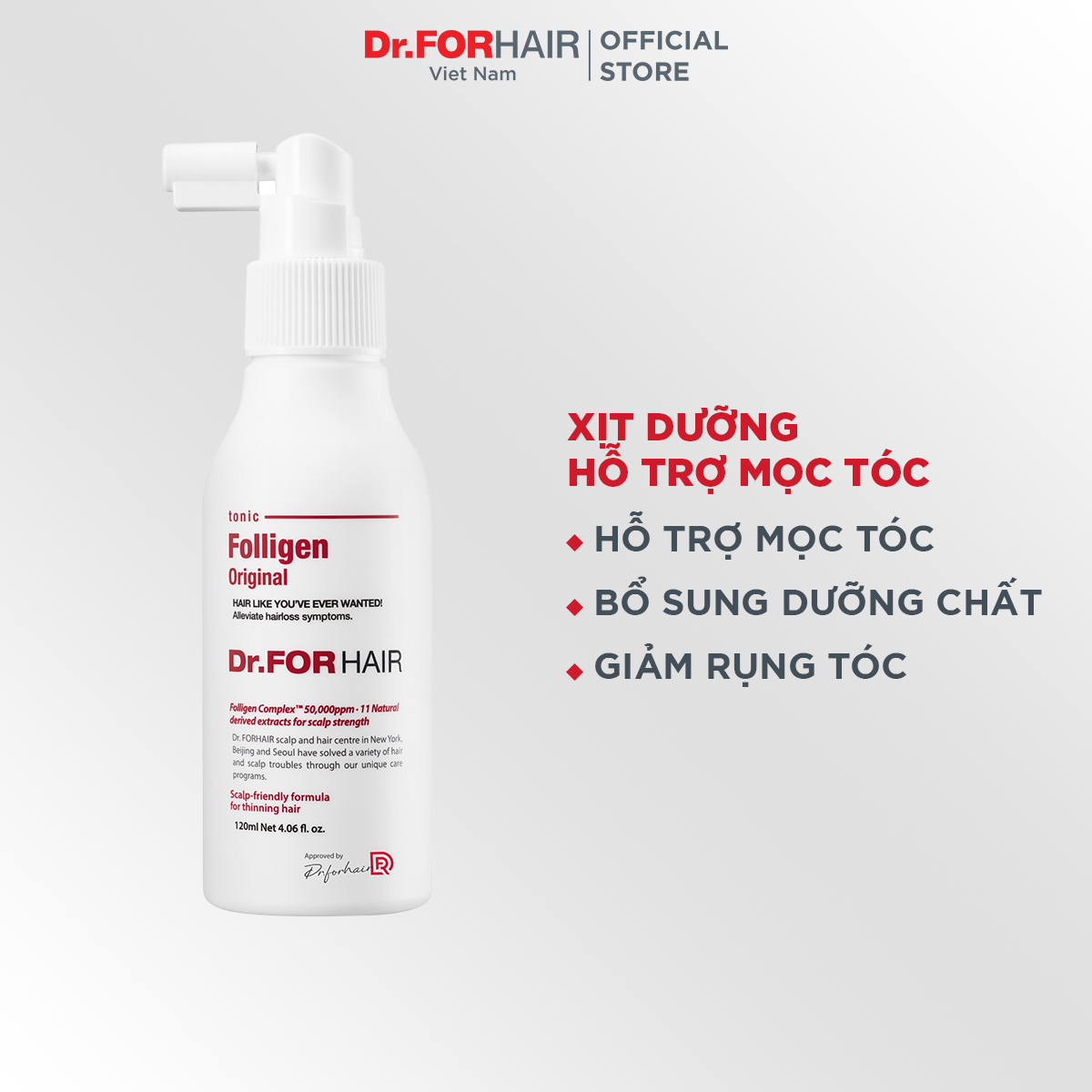 Tinh chất xịt dưỡng tóc kích thích mọc tóc giảm rụng tóc Dr.FORHAIR Folligen Tonic Original 120ml