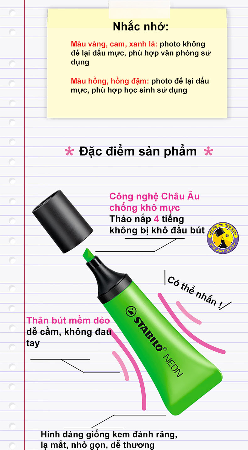 Bút dạ quang STABILO NEON HL72 - Hồng đậm (58)
