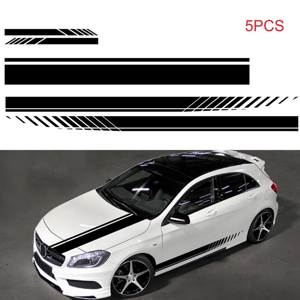 5PCS Long Stripe Graphics Car Racing Side Body Hood Mirror Decals