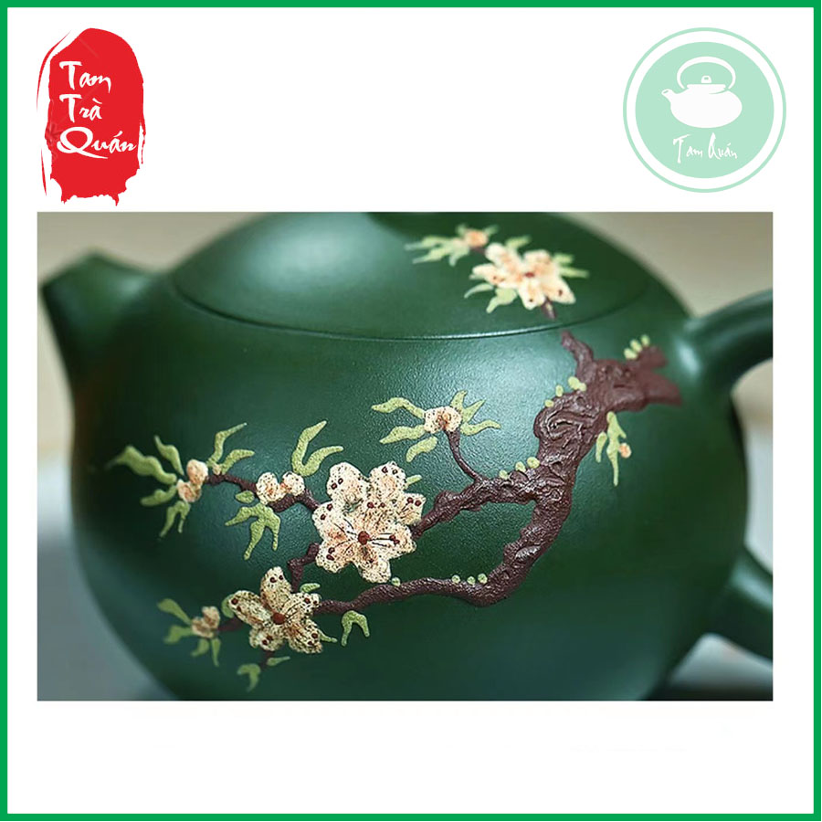Ấm tử sa tây thi lục nê điêu khắc hoa đào 200ml