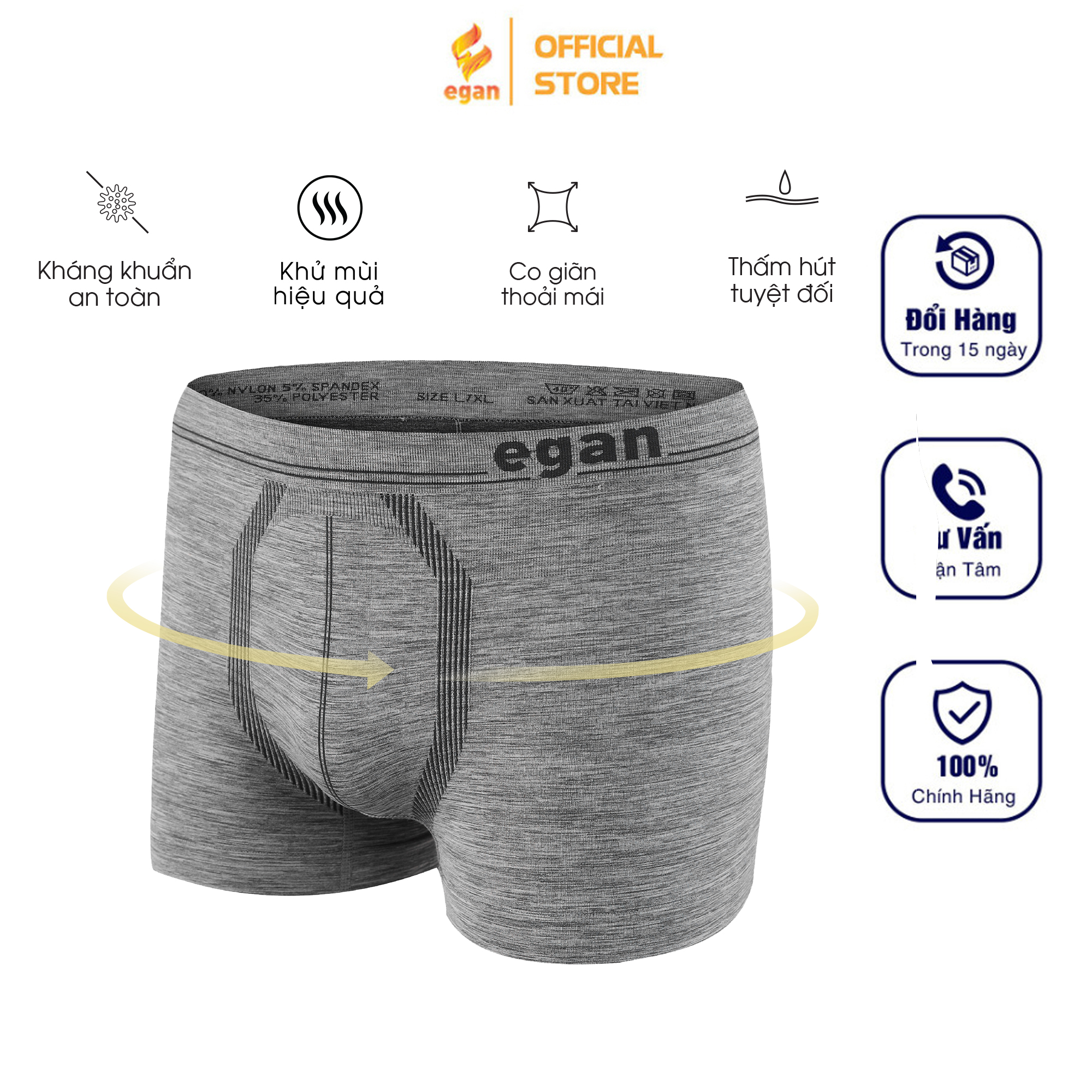 Quần Lót Nam Boxer Cao Cấp EGAN Chất Vải Mỏng Nhẹ Co Dãn Thoáng Mát Thích Hợp Vận Động Thể Thao BX01