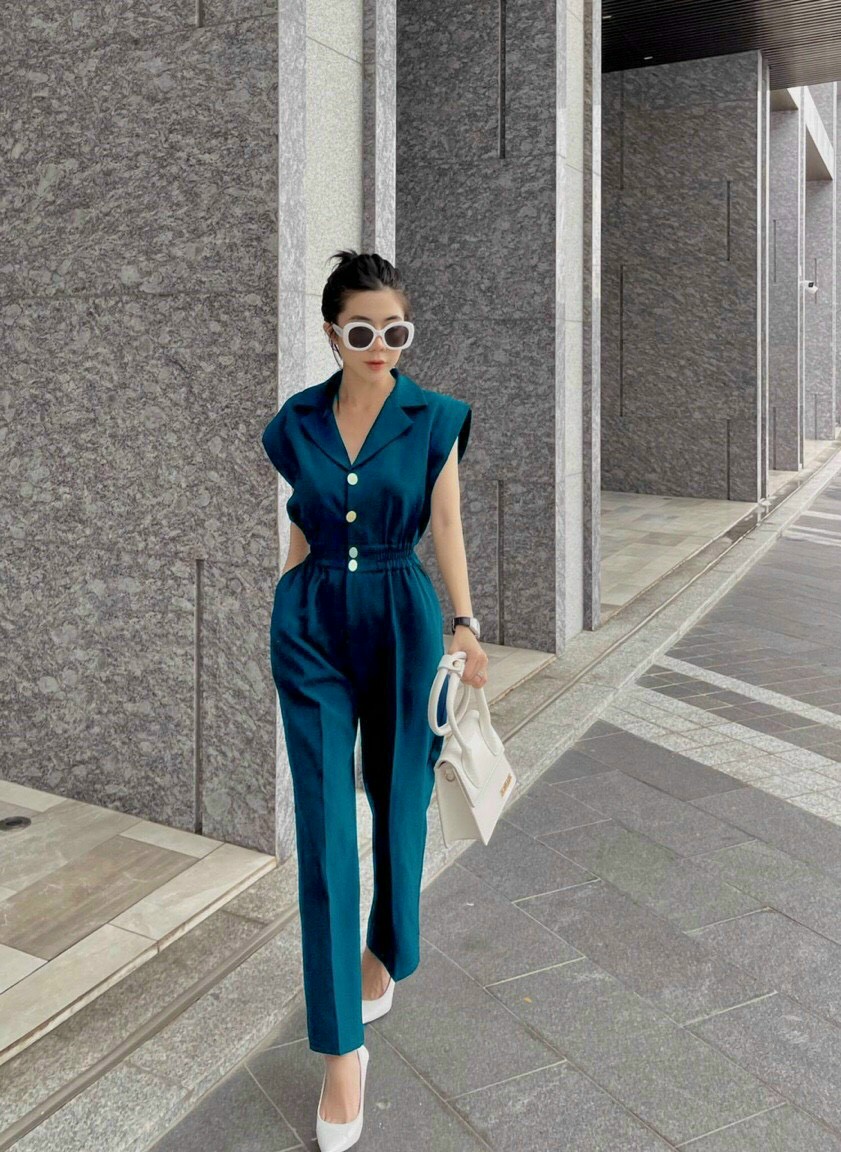 JUMPT CỔ VEST NÚT BỌC EO THUN THANH LỊCH