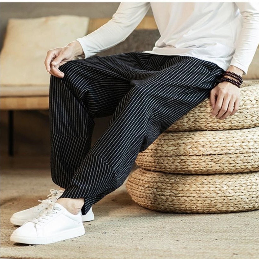 Quần Jogger Nam Chất Thô Đũi Họa Tiết Sọc