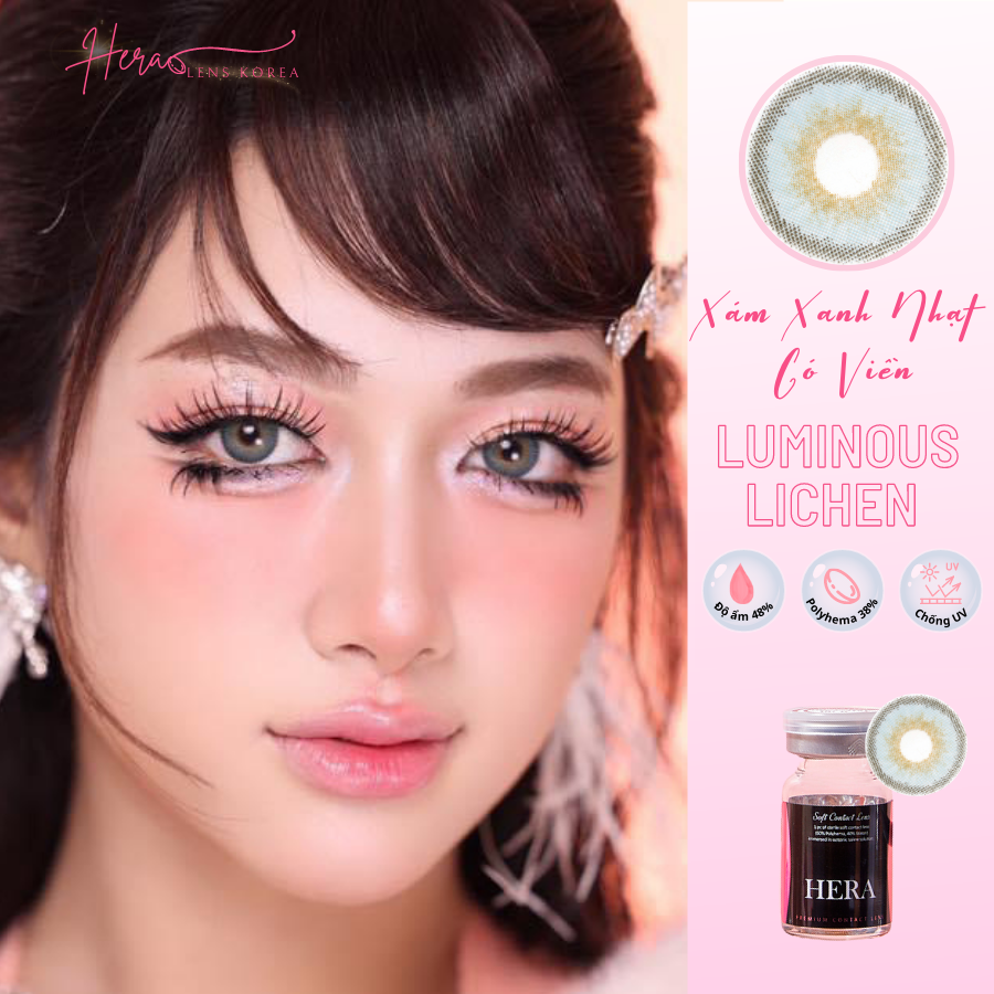 Kính Áp Tròng Hera Xám Xanh Nhạt Có Viền 0 - 6 Độ LUMINOUS LICHEN Nhập Khẩu Hàn Quốc Lens Cận 6 Tháng