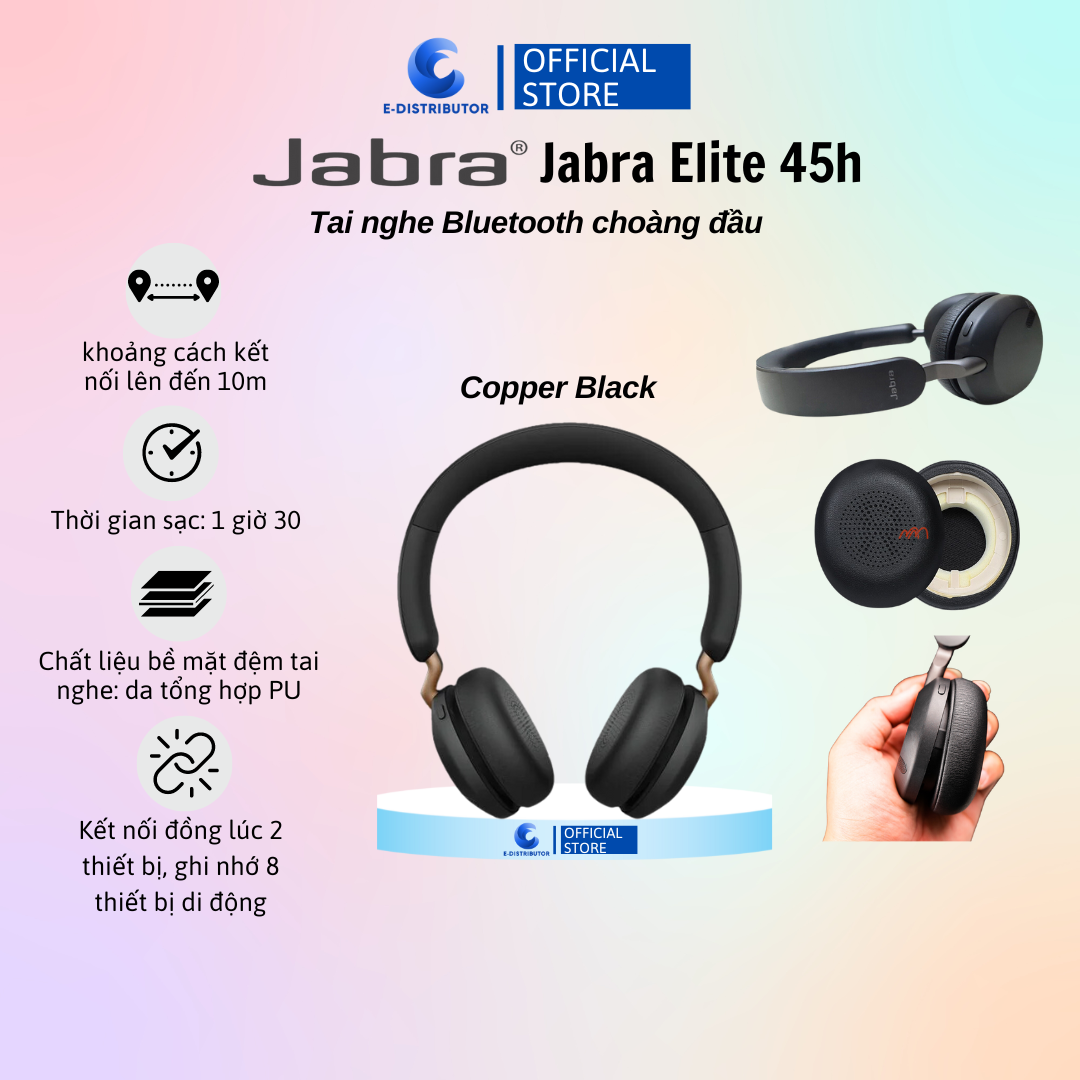 Tai nghe Bluetooth choàng đầu Jabra Elite 45h philips - Hàng Chính Hãng - Bảo Hành 12 Tháng