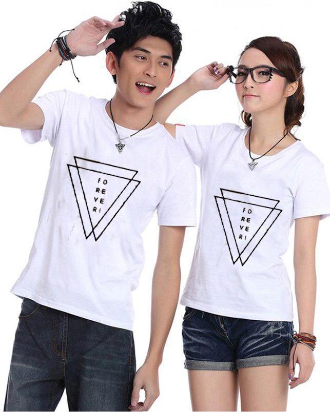Bộ Áo Thun Đôi Forever Màu Trắng Nam Nữ