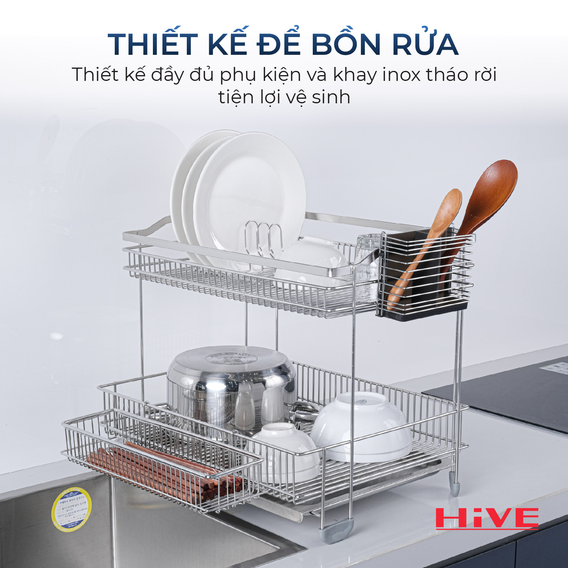 GIÁ ÚP CHÉN BÁT HiVE NOB 2 TẦNG INOX 304 THANH LA CAO CẤP