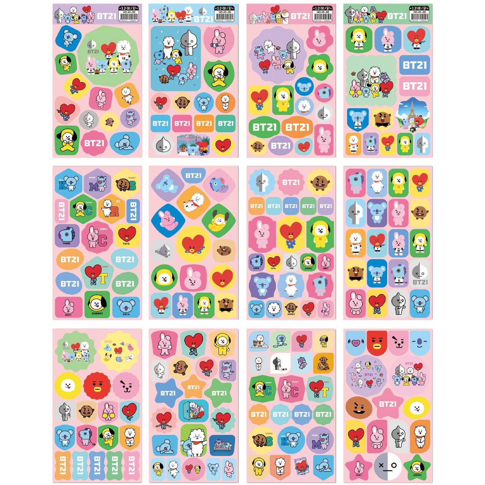 Sticker BT21 Set 12 hình dán Sticker BT21 BTS