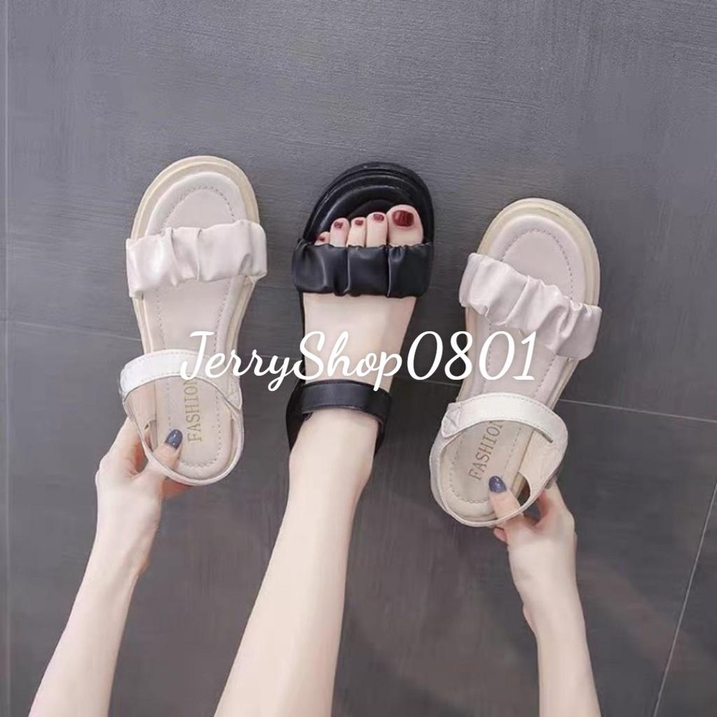 Giày Sandal nữ 3P QUAI NGANG NHÚN ĐẾ BÁNH MÌ mẫu mới trend