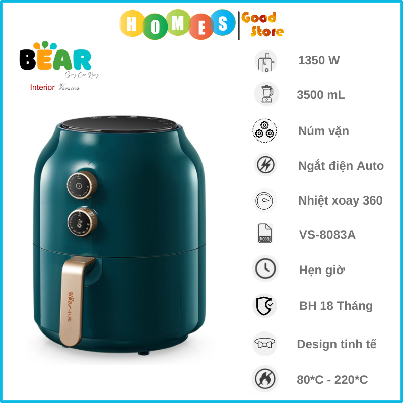 Nồi Chiên Không Dầu BEAR QZG-F15H1 Dung Tích 5 Lít Công Suất 1500 W - Hàng Nhập Khẩu