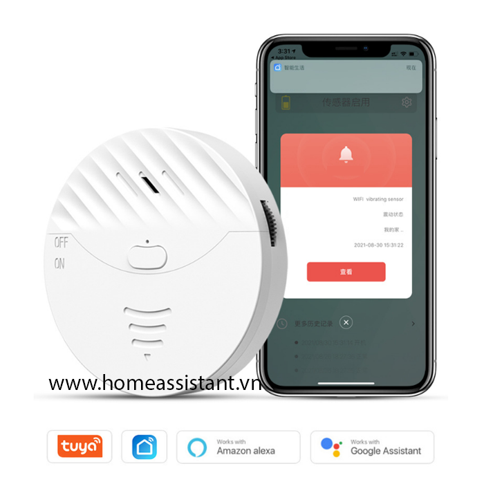 Cảm Biến Báo Động Rung Động Vỡ Kính Wifi Tuya WVB01