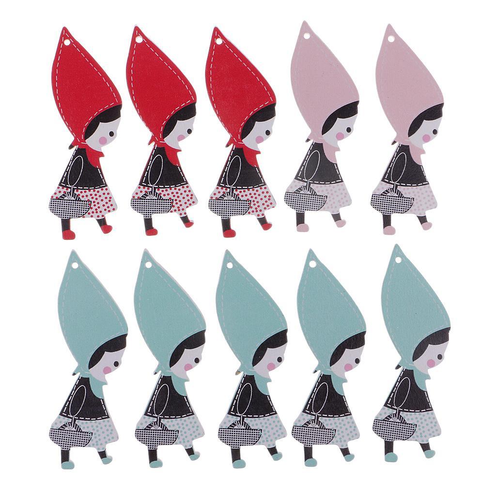 10 Pieces Colorful Wooden Cartoon Girl Cutout Wood Pieces Embellishments Crafts