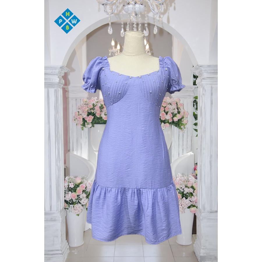 Đầm Tím Kết Cườm Xòe