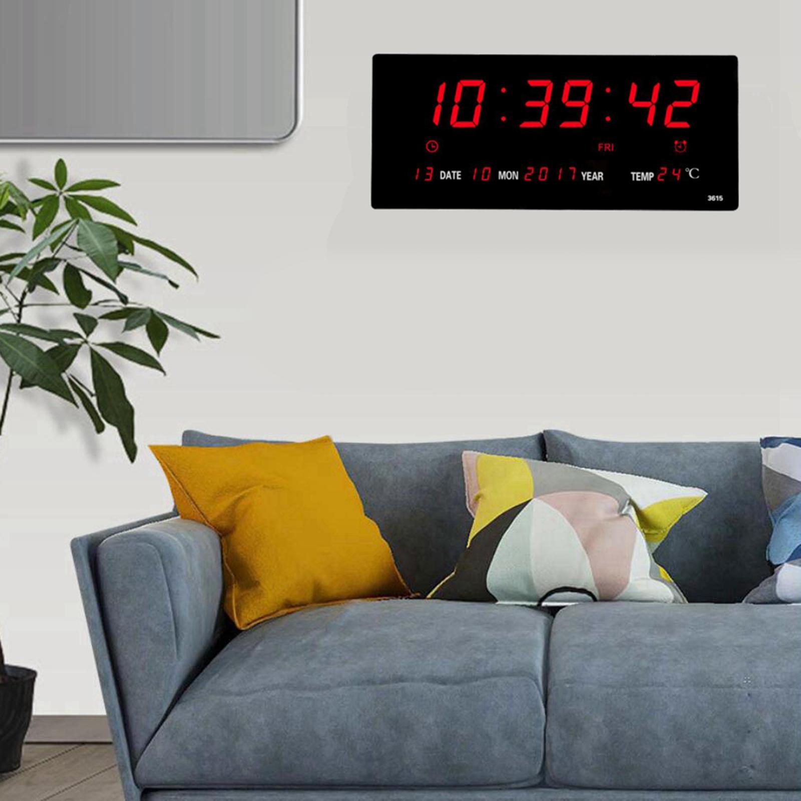 Digital Clock, Large LED Word Display Digital Wall Clock, 12/14H Digital Alarm Clock with Day and Date,Indoor Temperature,Snooze,12/24Hfor Home,Office