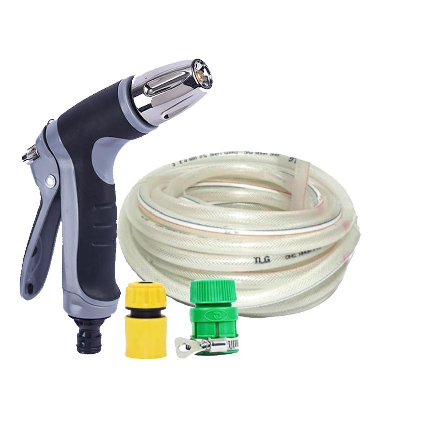 Bộ dây vòi xịt nước rửa xe, tưới cây,tăng áp 3 lần cút nhựa nối nhựa vàng loại 3-5m 206817