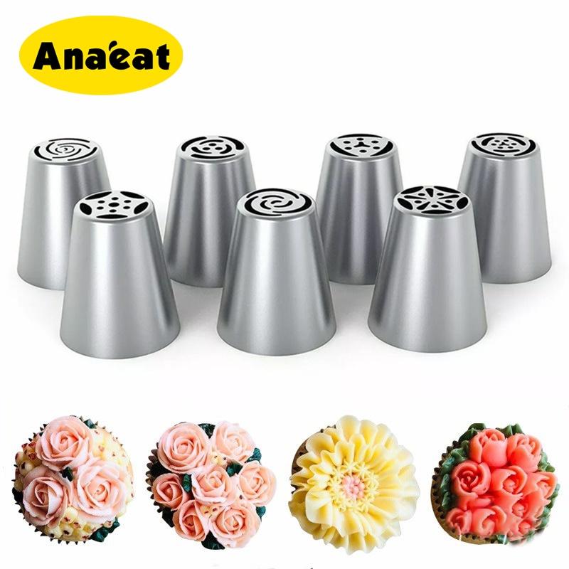 Set 7 đầu bắt bông ANAEAT bằng thép không gỉ trang trí bánh kem tiện lợi cho nhà bếp