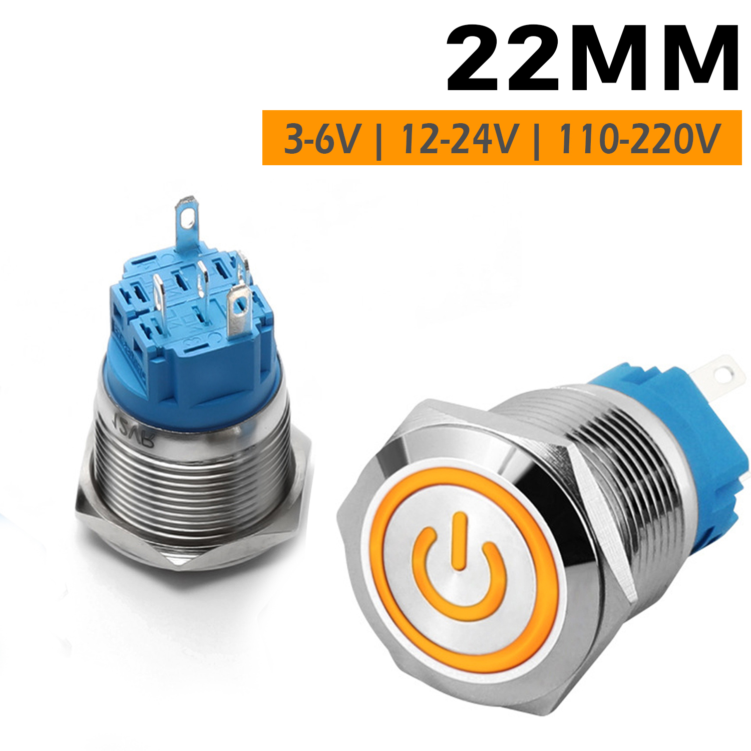 Công tắc nguồn Inox nhấn giữ tự khóa 22mm, Self-Lock Chịu nhiệt, Chống thấm nước