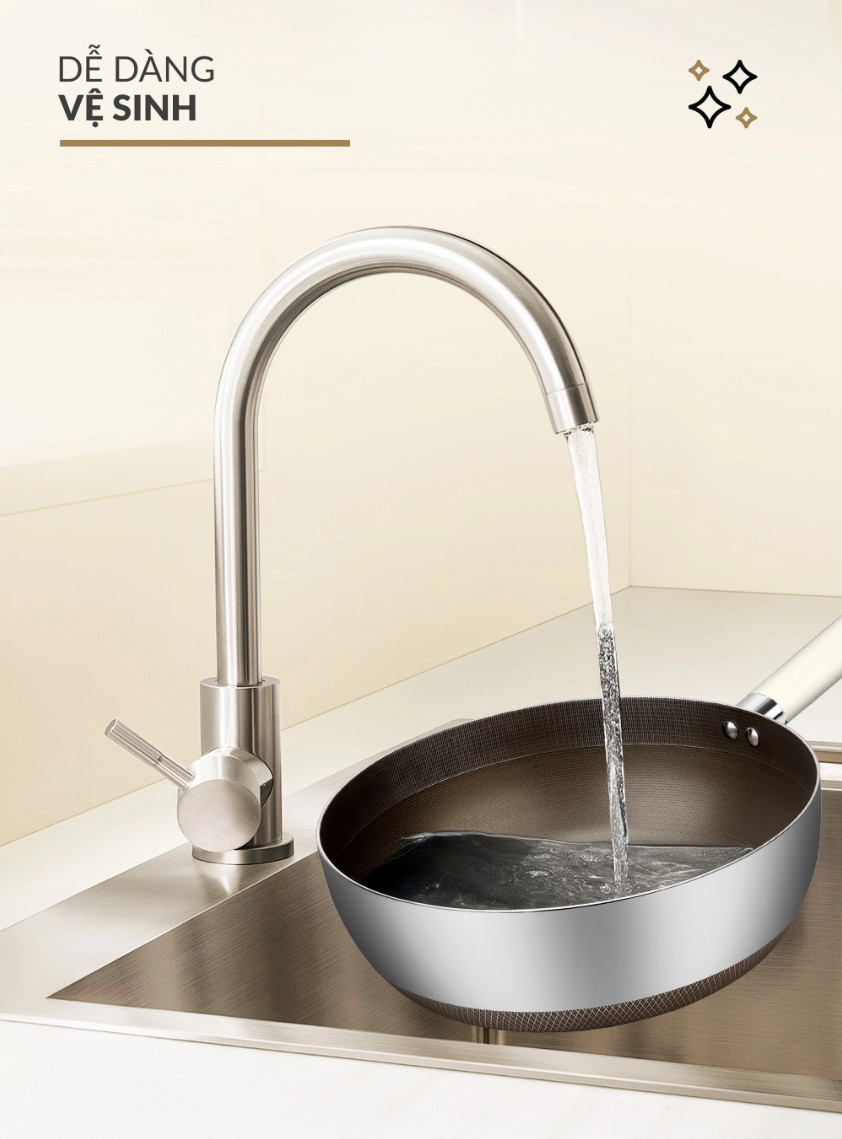 (Bảo Hành 5 Năm) Chảo Chống Dính Sâu Lòng Titanium 24cm Aura Haatz HTA824 Kèm Vung Kính - Hàng Chính Hãng
