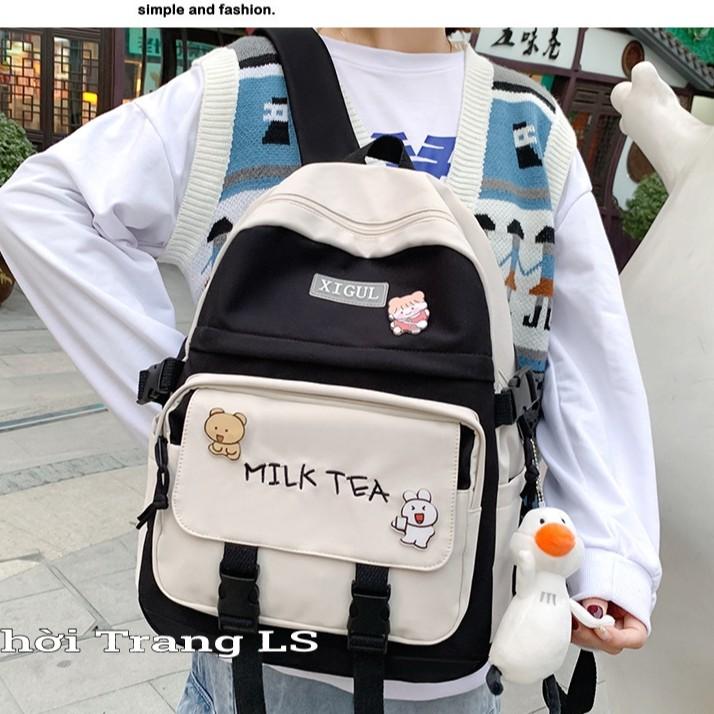 Balo Đi Học Nữ TẶNG KÈM STIKER Balo ULZZANG Du Lịch Thời Trang Chống Nước Đi Chơi Đi Phượt MILK TEA BL03