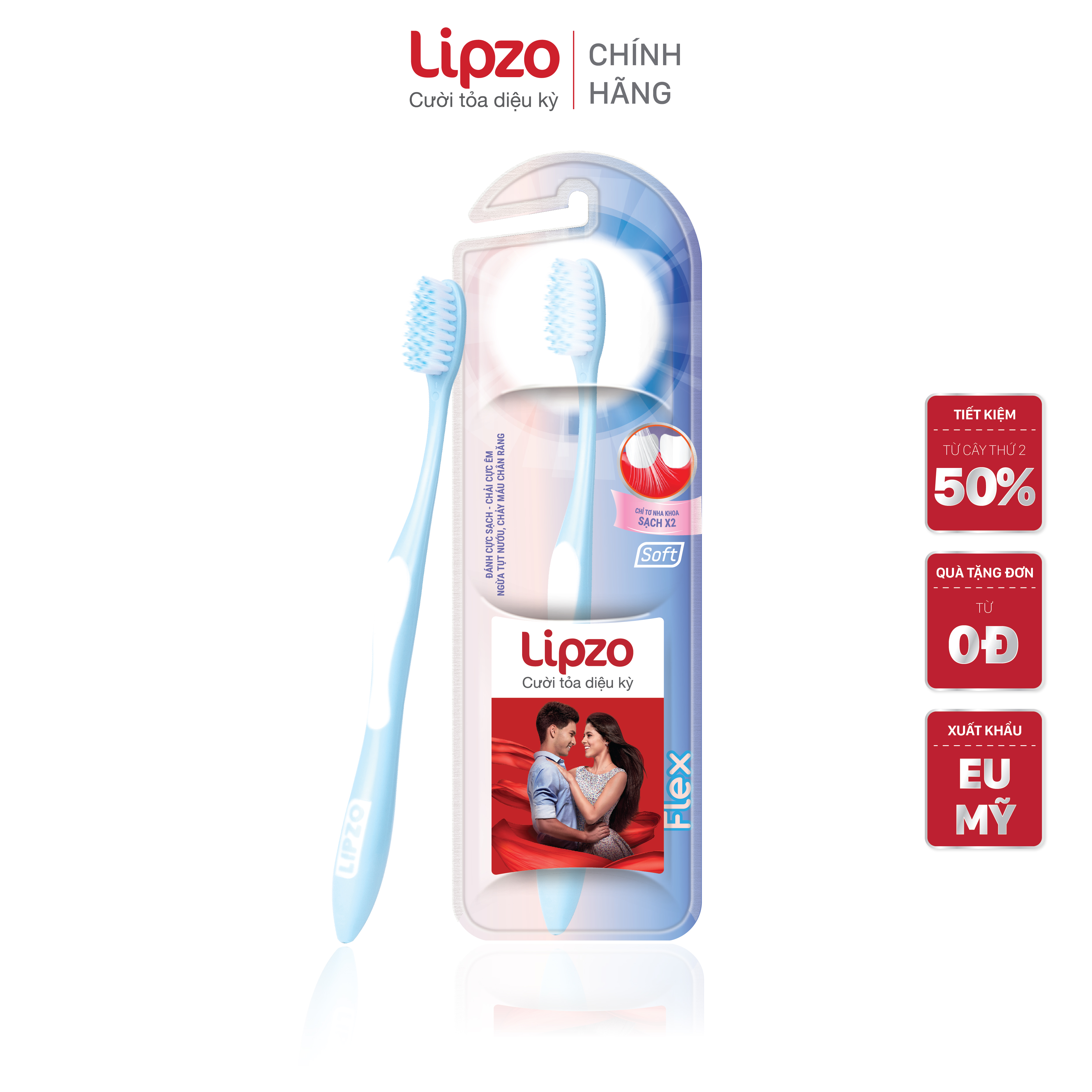 Combo 5 Bàn Chải Đánh Răng LIPZO Flex Khay Công Nghệ Lông Chỉ Tơ Nha Khoa Dành Cho Người Lớn