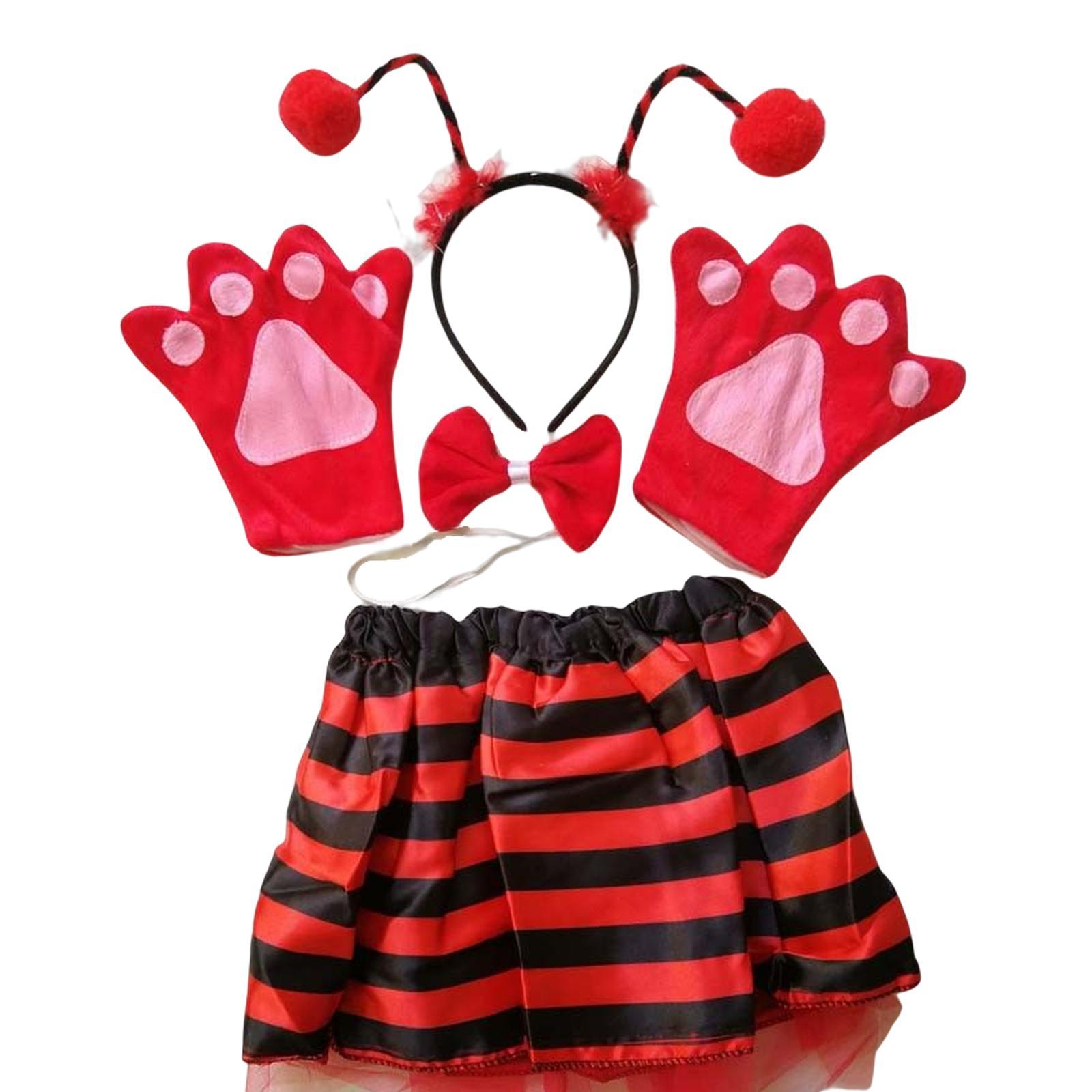 Ladybird Costume Set Headband Striped Tutu Skirt Gloves Bow Tie Women Ladies Adult Cosplay Party Favors Accessories Kit Fancy Dress Outfit
