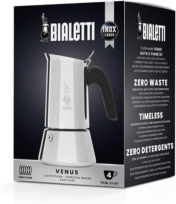 ẤM PHA CÀ PHÊ ESPRESSO BIALETTI VENUS 4 CUP MÀU BẠC hàng chính hãng