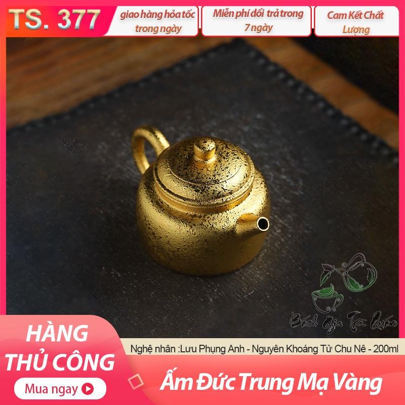 Ấm Tử Sa Đức Chung Mạ Vàng 200ml – NN Lưu Phụng Anh – Nguyên khoáng Tử Chu Nê – TS377