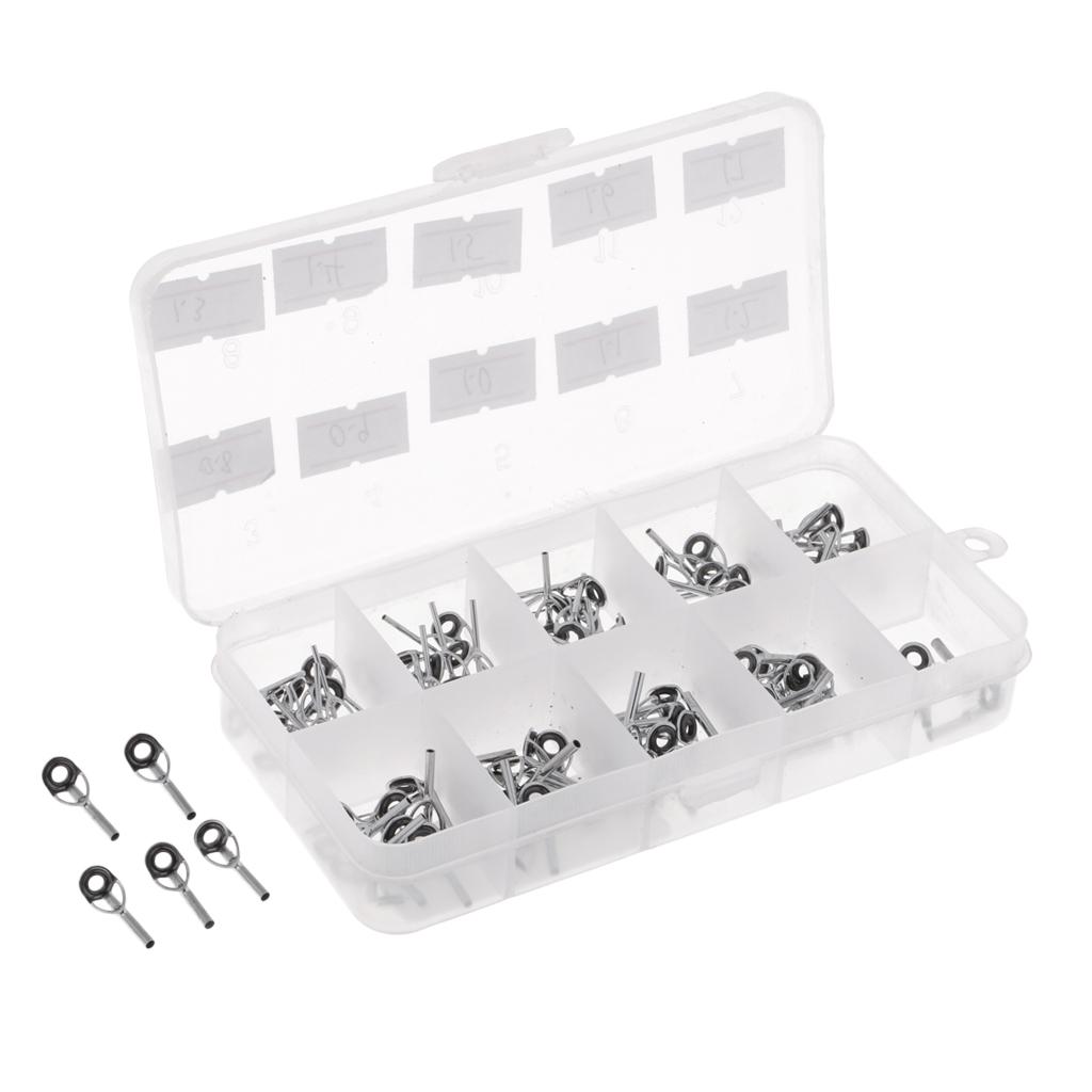 100Pcs Stainless Steel Fishing Rod Guides Ring Rod Repair Kit DIY Tips Rings
