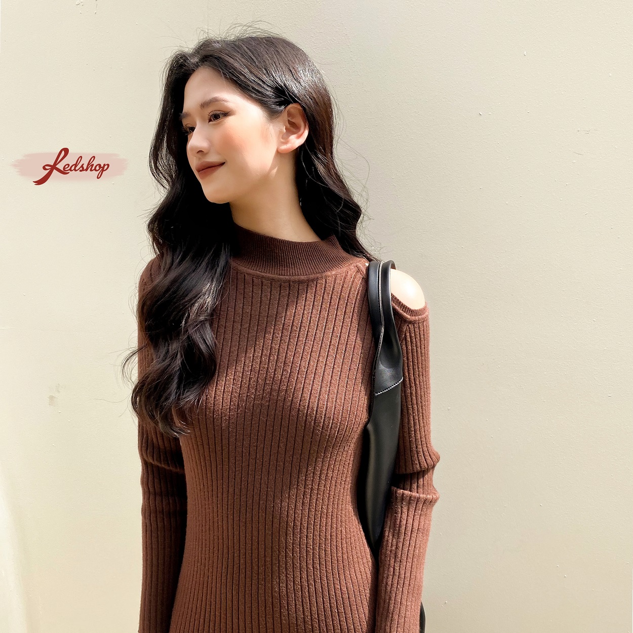 Váy len suông dài xẻ váy, khoét vai lệch vai phong cách Hàn Quốc Red Shop 29985
