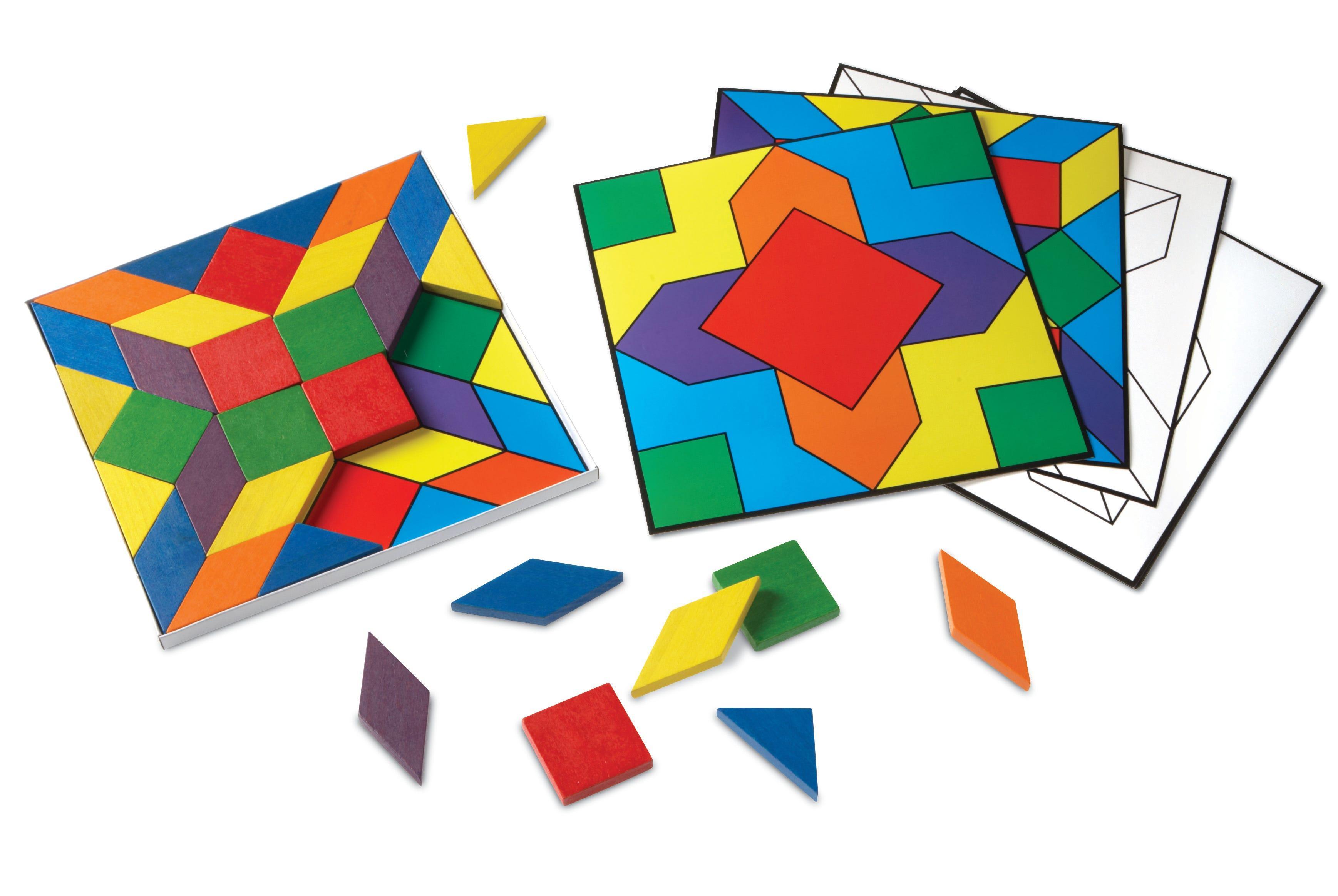 Learning Resources Bộ các khối hình dạng và 20 thẻ hoạ tiết - Parquetry Blocks &amp; 20 Pattern Cards