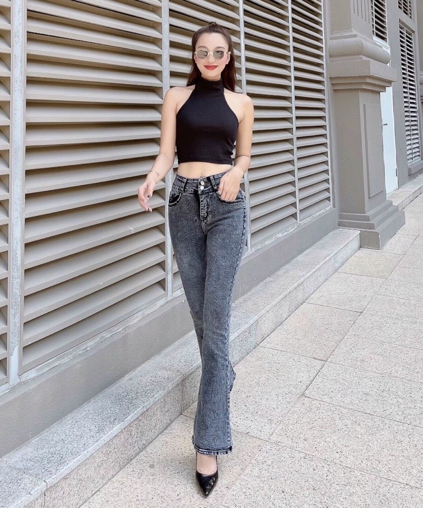 Quần Jean Nữ LƯng Cao Co Giãn 2 Nút Mau Xám Đẹp Store 257
