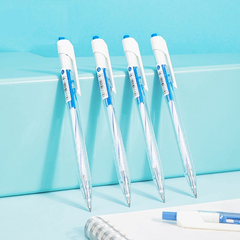 Hộp 12 Bút bi Deli Q27 ARROW ngòi 0.5mm - Mực xanh, bút bi dầu - Bút dạng bấm cò, thân trong
