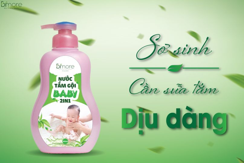 Nước tắm gội Baby 2in1 Bimore làm sạch nuôi dưỡng làn da bé với tinh dầu tràm trà kháng khuẩn_450ml