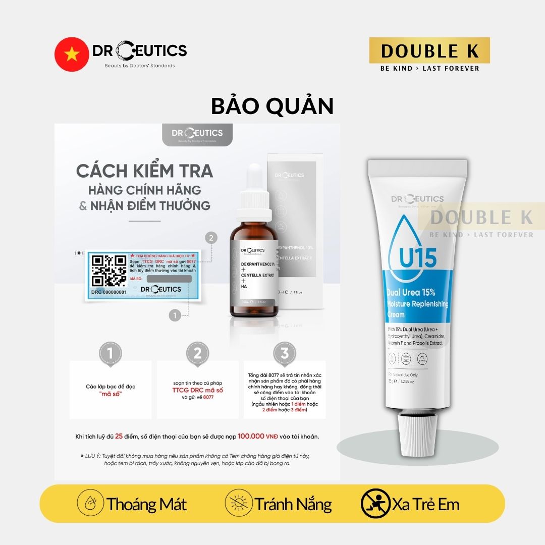 Kem Cấp Ẩm DrCeutics Dual Urea 15% Moisture Replenishing Cream - Phục Hồi Da Mỏng Yếu, Kích Ứng - Double K