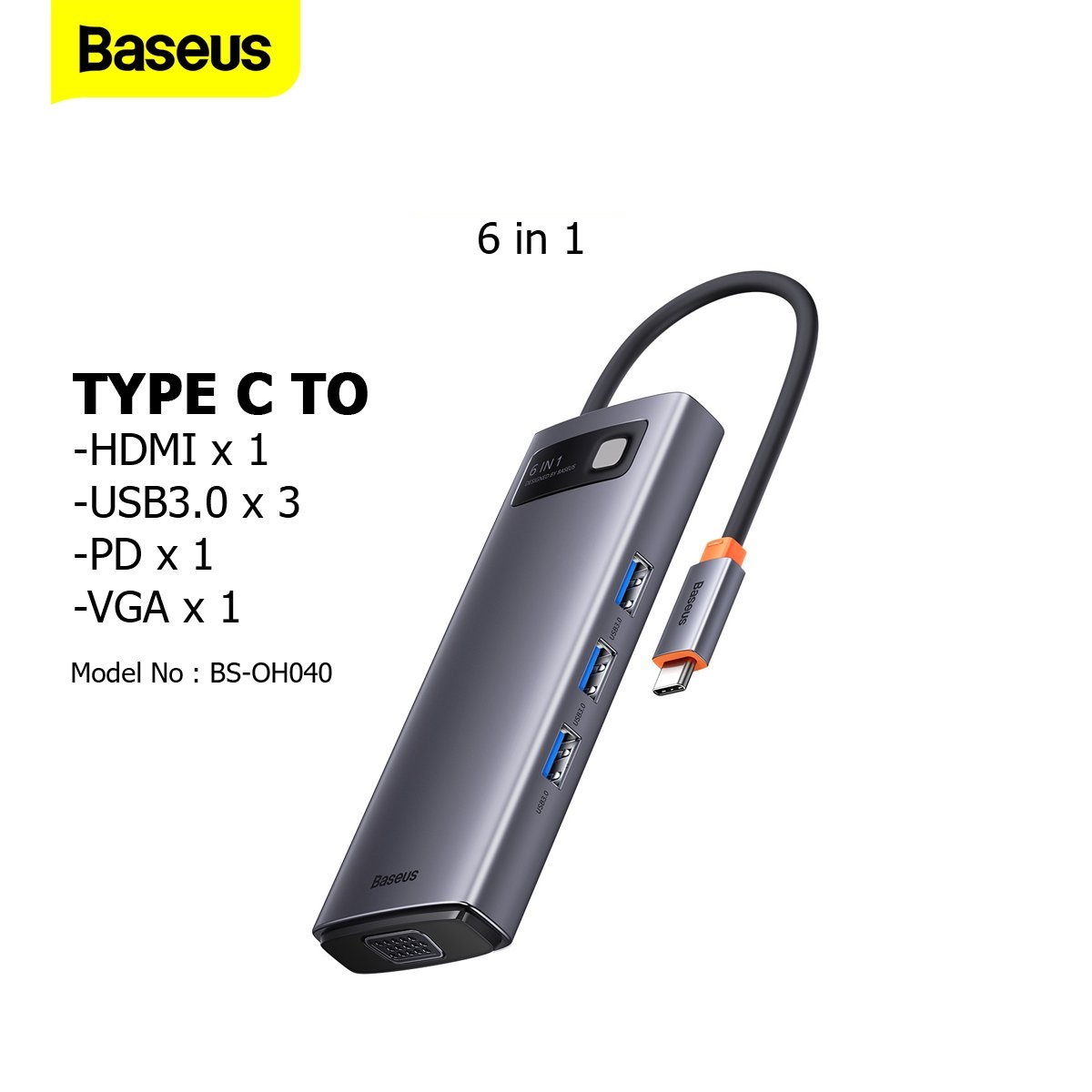 Hub chuyển USB-C to HDMI 4K60Hz/VGA/USB/C Baseus- Hàng nhập khẩu