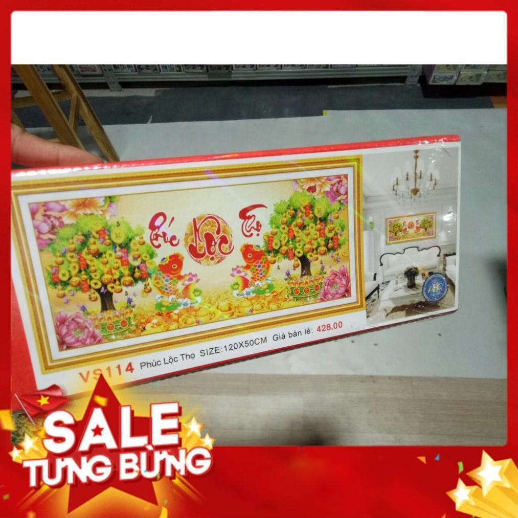 Tranh đính đá cao cấp thư pháp phúc lộc thọ KT 120x50cm