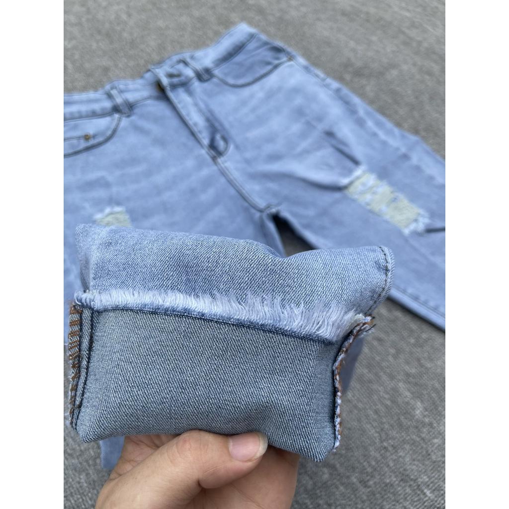 Quần jean nữ Big Size 9 tấc rách xanh nhạt rách nhiều dành cho người béo 4330 MLJ
